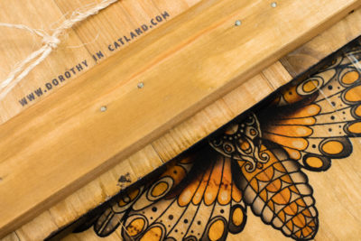 Dorothy In Catland - wood wall decoration picture with moth