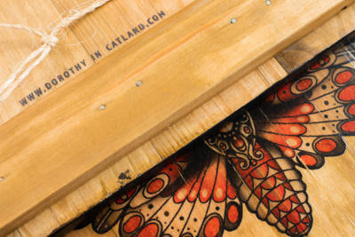 Dorothy In Catland - wood wall decoration with moth - Decorative farming style wooden picture