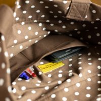 Dorothy in Catland - brown bag with white dots and a yellow butterfly