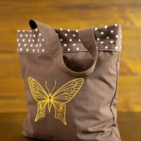 Dorothy in Catland - brown bag with white dots and a yellow butterfly - brązowa torba w kropki