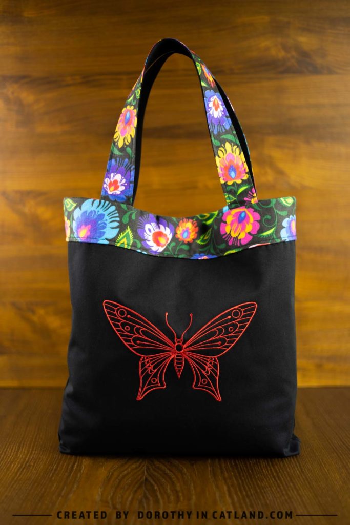 Dorothy in Catland - women bag with green butterfly - dwustronna torba z czerwonym motylem