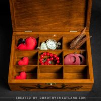 Dorothy in Catland - brown box with compartments and red moth - skrzynka z przegródkami - skrzynka na prezent - prezent dla kobiety - prezent dla córki