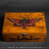 Dorothy-in-Catland-brown-box-with-red-moth-Duża brązowa skrzynka - shop-with-unique-gifts