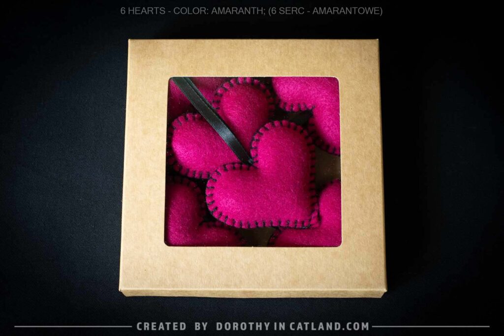 Dorothy in Catland - hearts 6pcs - amaranth - zawieszki - amarantowe serca - Hearts – hanging ornaments - amaranth