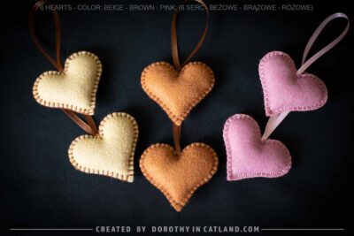 Dorothy in Catland - hearts 6pcs - beige brown pink