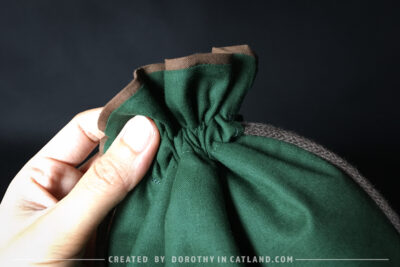 Dorothy in Catland - Green drawstring bag with Holiday tree - Christmas trees