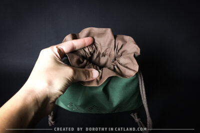 Dorothy in Catland - Green drawstring bag with Holiday tree - Christmas trees