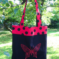 Dorothy in Catland - Black bag with red butterfly - Red bag with large black polka dots - Czarna torba z czerwonym motylem