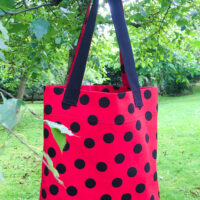 Dorothy in Catland - Red bag with large black polka dots