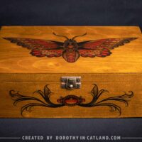 Dorothy in Catland - Wooden box with moth and 4 compartments - Drewniana skrzynka z ćmą i 4 przegródkami